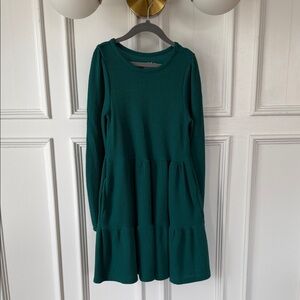 Cat & Jack Girls' Long Sleeve Tiered Knit Dress - Teal Waffle Size M(8)